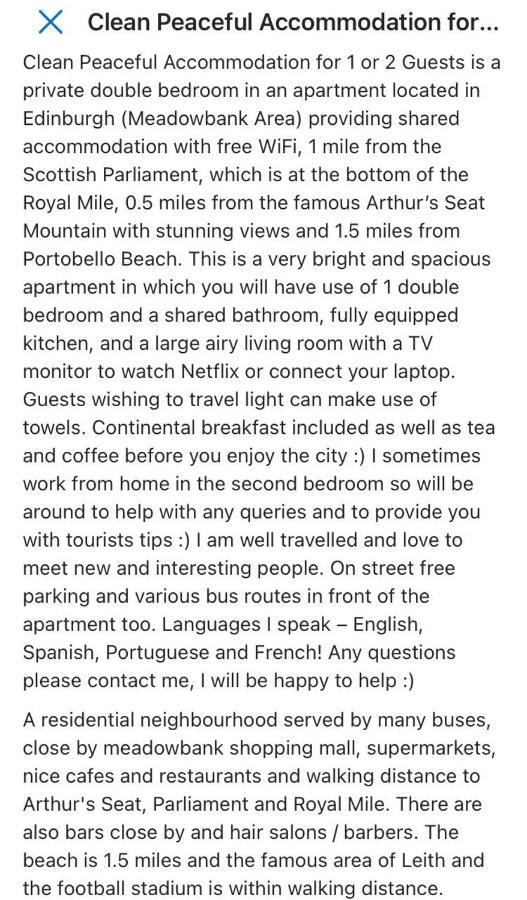 Clean Peaceful For 1 Or 2 Guests * Edinburgh